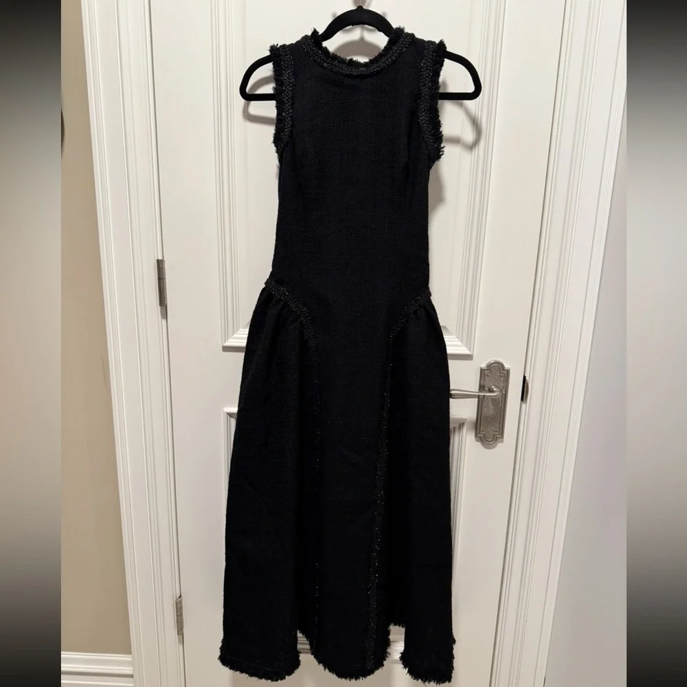 Self Portrait Black Bouclé Sleeveless Midi Dress US2 | Elegant NWOT - Picture 3 of 7